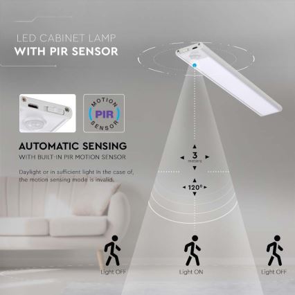Lámpara LED para debajo del mueble con sensor LED/2,5W/5V 3000 mAh 3000K