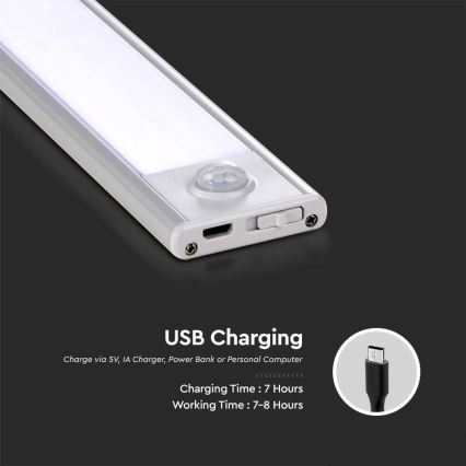 Lámpara LED para debajo del mueble con sensor LED/2,5W/5V 3000 mAh 3000K