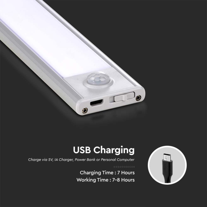 Lámpara LED para debajo del mueble con sensor LED/2,5W/5V 3000 mAh 3000K