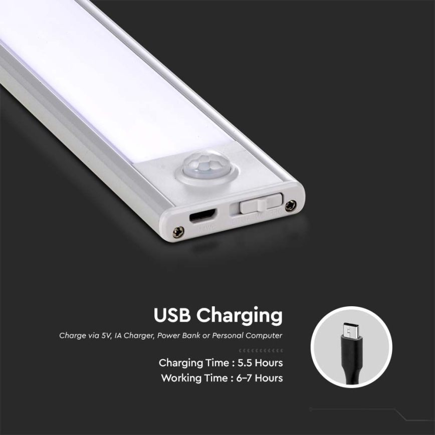 Luz LED para debajo del mueble de cocina con sensor LED/2W/5V 4000K 2200 mAh