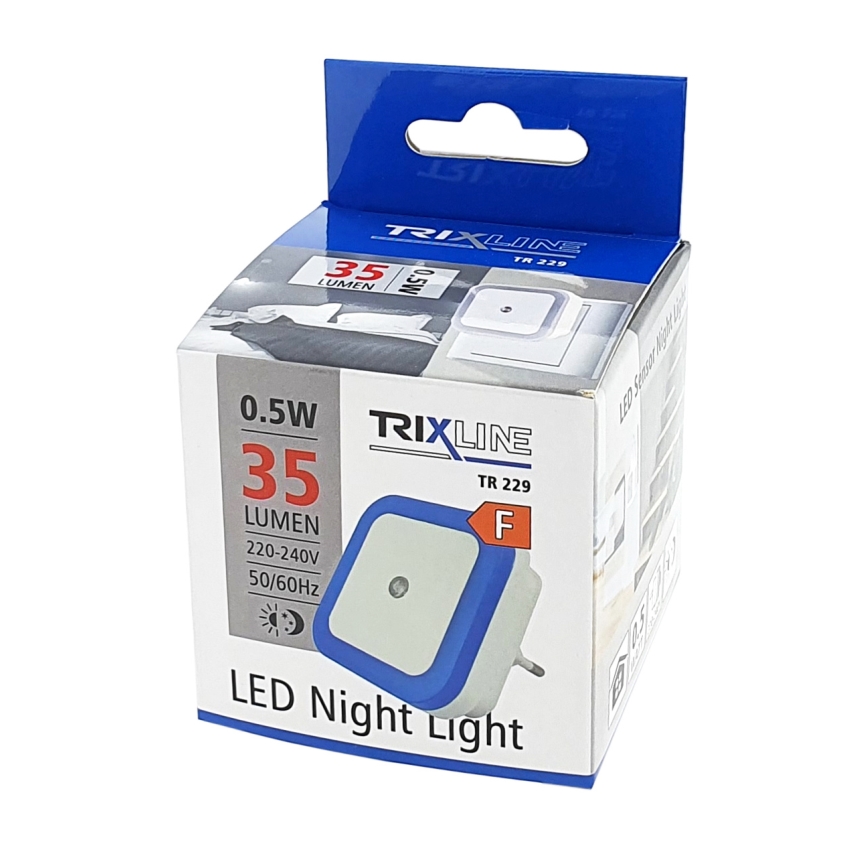 Luz nocturna con sensor crepuscular LED/0,5W/230V, color azul