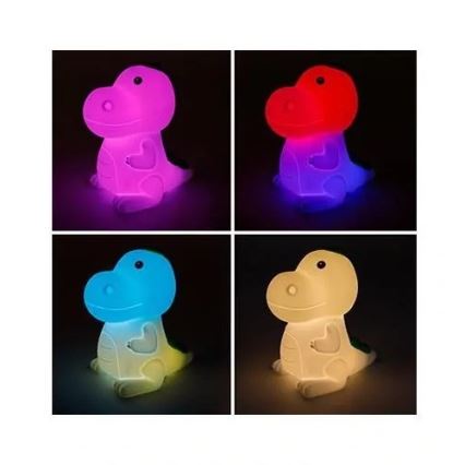 Luz nocturna infantil recargable LED RGBW regulable, LED/2,5W/5V, 3000K, 1200 mAh, dinosaurio