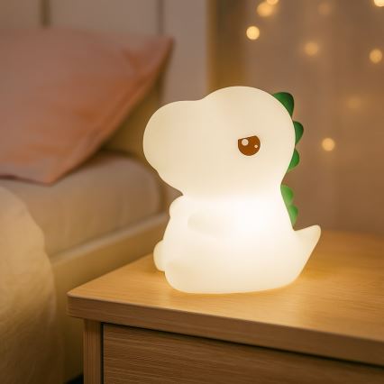 Luz nocturna infantil táctil, recargable y regulable LED RGBW DINO LED/1W/5V 1200 mAh