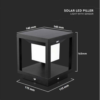 Lámpara solar LED con sensor LED/2W/5,5V 3000K IP65 2600 mAh negra