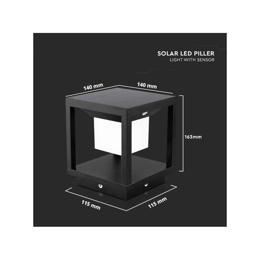 Lámpara solar LED con sensor LED/2W/5,5V 3000K IP65 2600 mAh negra