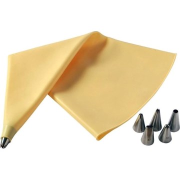 Manga pastelera de silicona + 6 boquillas TORO amarillo/acero inoxidable
