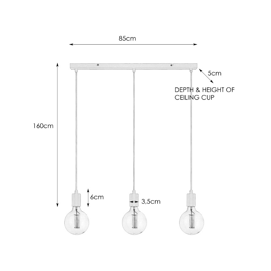 Markslöjd 106336 - Lámpara suspendida con alambre SKY 3xE27/60W/230V