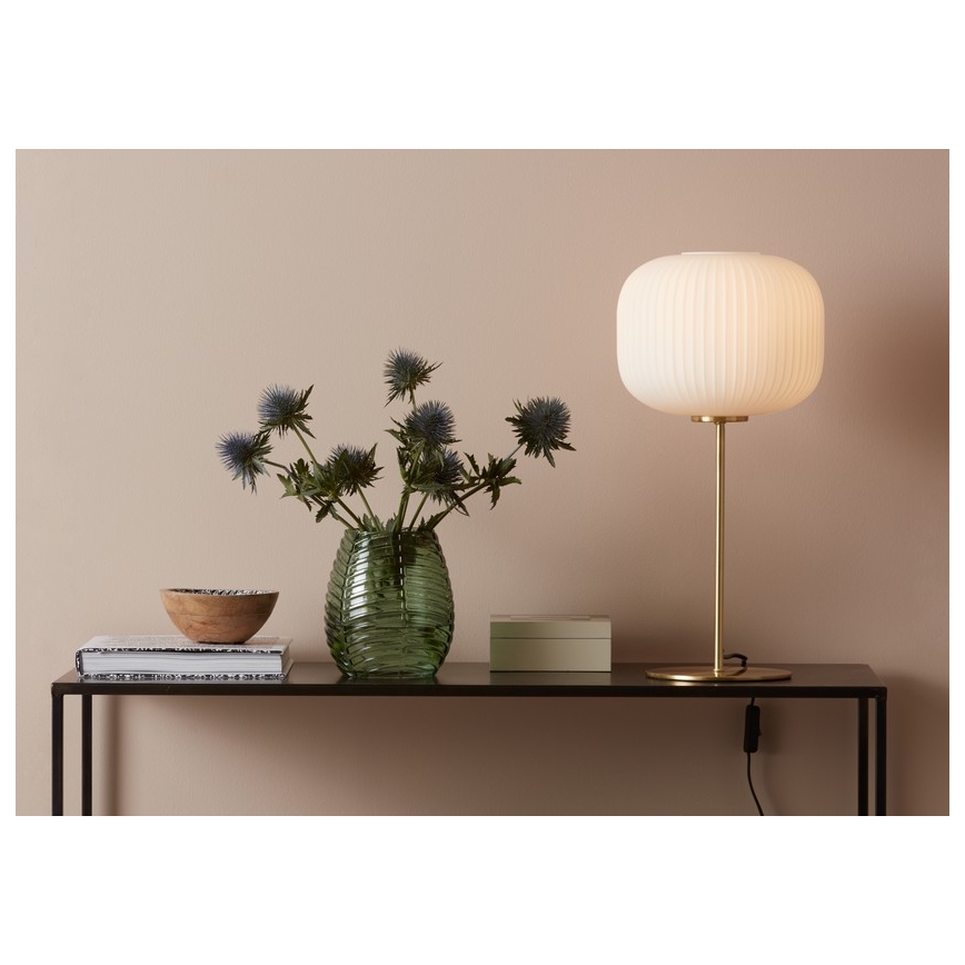 Markslöjd 107819 - Lámpara de mesa SOBER 1xE27/60W/230V blanco/bronce