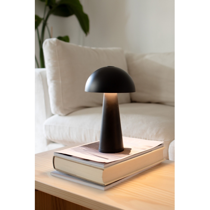 Markslöjd 108655 - Lámpara de sobremesa recargable y regulable LED FUNGI LED/1,5W/5V 2000 mAh IP44 negra