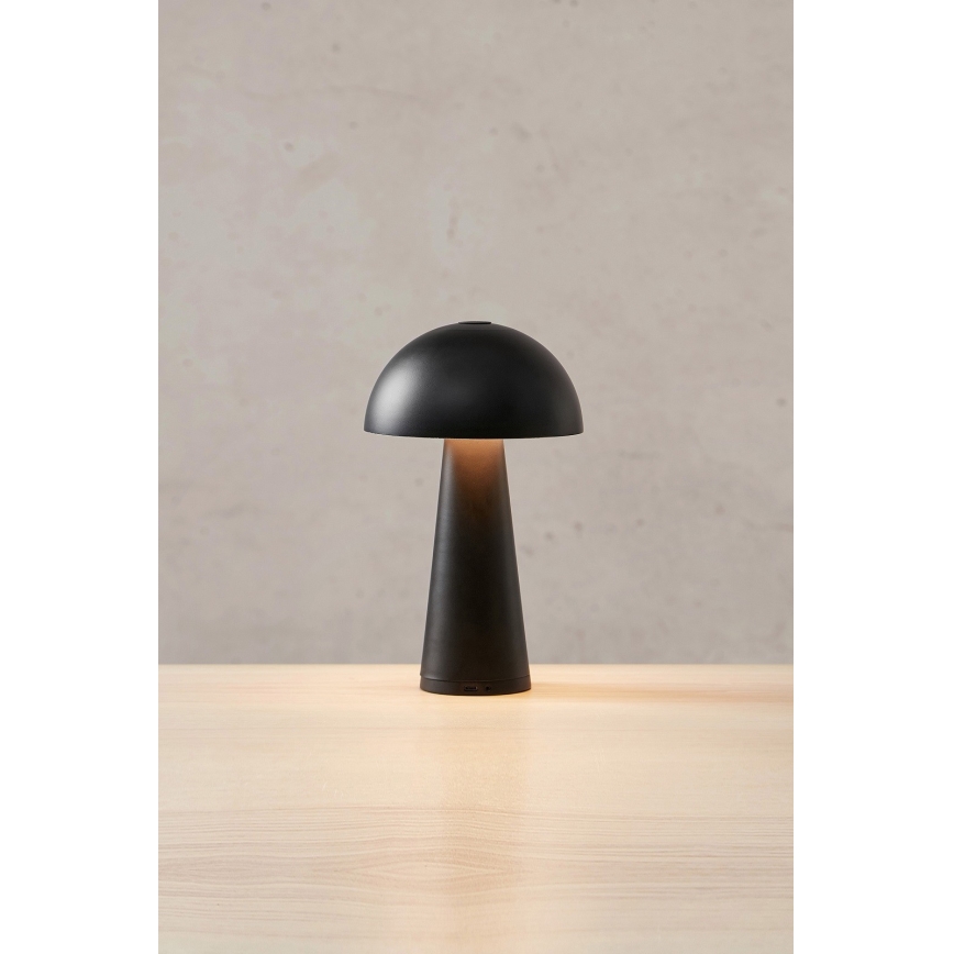 Markslöjd 108655 - Lámpara de sobremesa recargable y regulable LED FUNGI LED/1,5W/5V 2000 mAh IP44 negra
