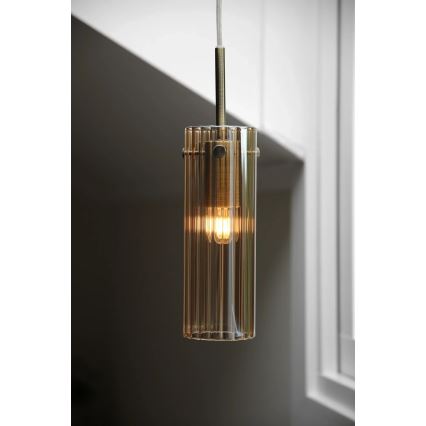 Markslöjd 109015 - Lámpara colgante con cable TIBIA 1xE14/40W/230V beige ahumado/latón