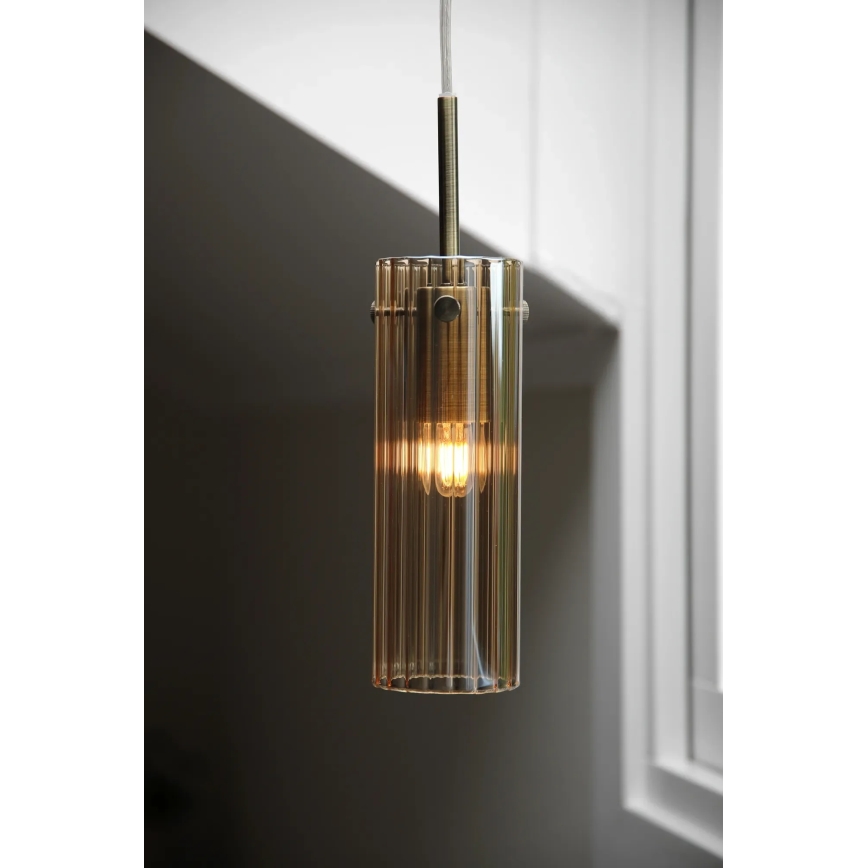 Markslöjd 109015 - Lámpara colgante con cable TIBIA 1xE14/40W/230V beige ahumado/latón