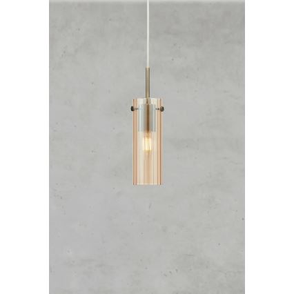 Markslöjd 109015 - Lámpara colgante con cable TIBIA 1xE14/40W/230V beige ahumado/latón