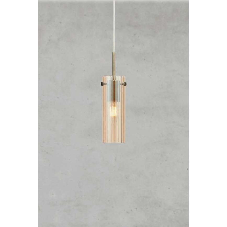Markslöjd 109015 - Lámpara colgante con cable TIBIA 1xE14/40W/230V beige ahumado/latón