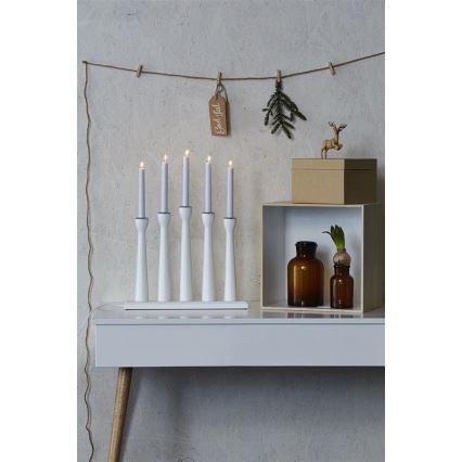 Markslöjd 702229 - Candelabro de Navidad MASESKÄR 5xE10/3W/230V blanco