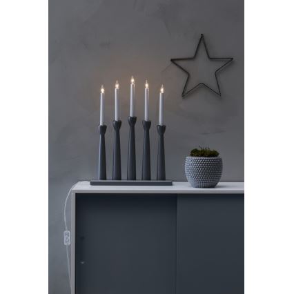 Markslöjd 704197 - Candelabro de Navidad MASESKÄR 5xE10/3W/230V gris