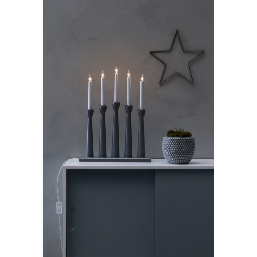 Markslöjd 704197 - Candelabro de Navidad MASESKÄR 5xE10/3W/230V gris