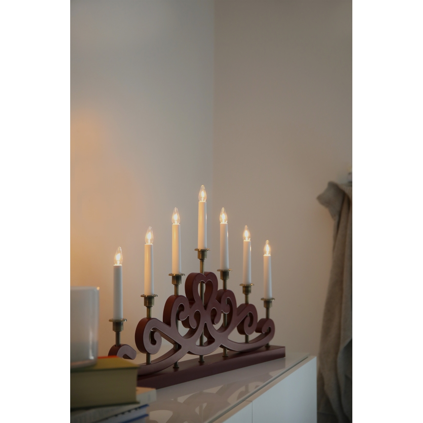 Markslöjd 706210 - Candelabro navideño NIGHTFALL 7xE10/3W/230V rojo/latón