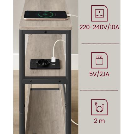 Mesa auxiliar con enchufe integrado y puertos USB ROD marrón/negro