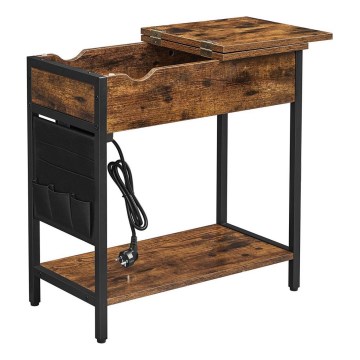 Mesa auxiliar con enchufes integrados y puertos USB ELDUR marrón/negro