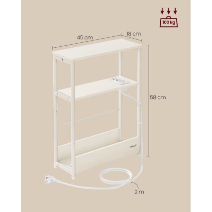Mesa auxiliar con toma de corriente integrada y puertos USB ROD blanco/crema