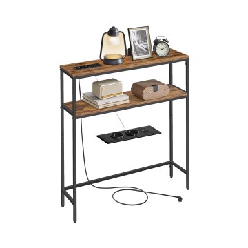 Mesa consola LUVOR 80x20 cm con enchufes integrados y puertos USB, marrón/negro