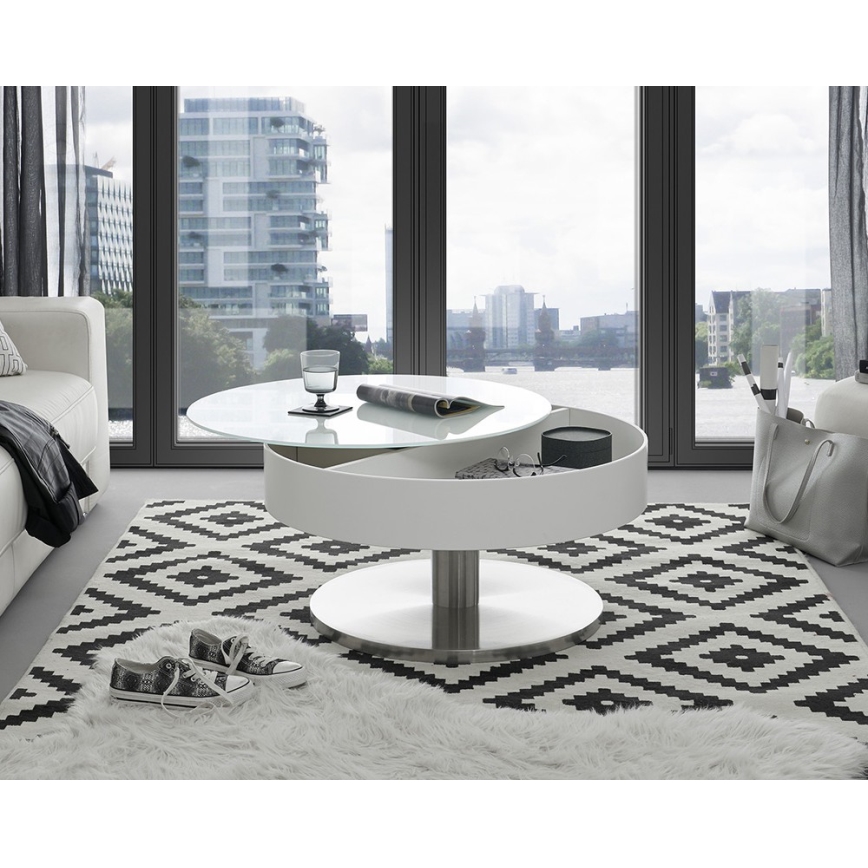 Mesa de centro BLOCK, diámetro 79 cm, blanco/plateado