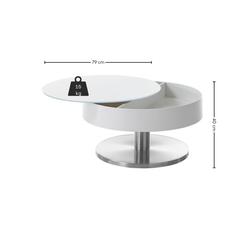 Mesa de centro BLOCK, diámetro 79 cm, blanco/plateado