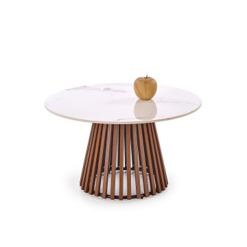 Mesa de centro CARINA, diámetro 80 cm, marrón/blanco con acabado efecto mármol