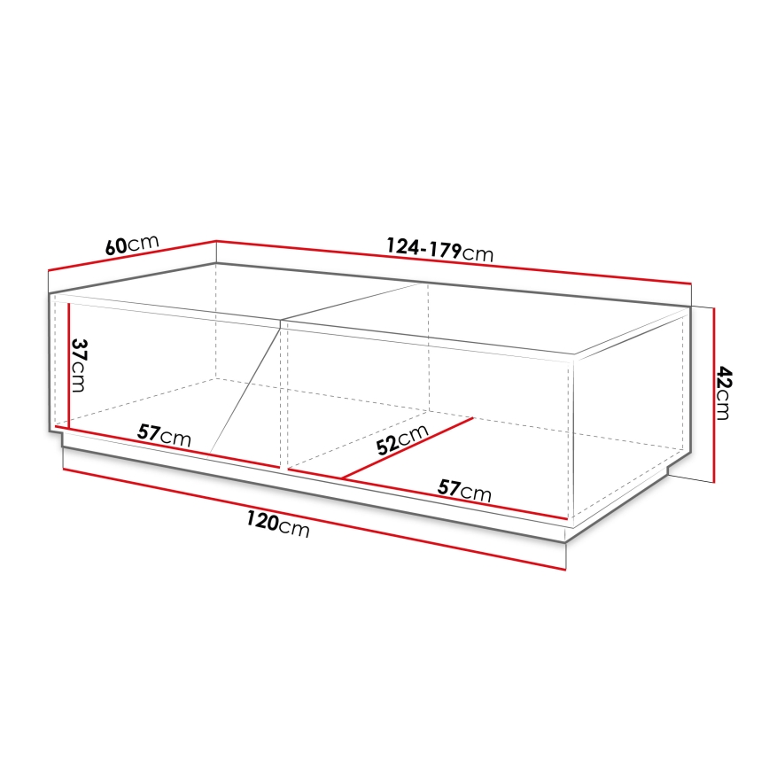 Mesa de centro CEELIAS 124x42 cm blanca/roble Wotan