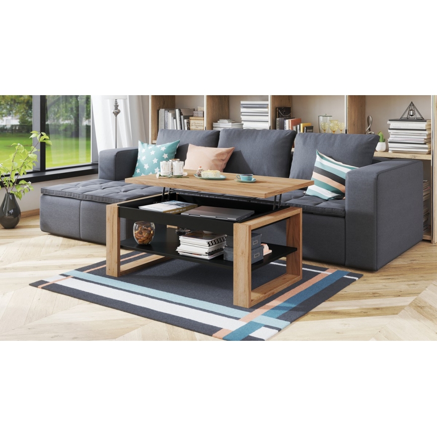 Mesa de centro con sobre elevable y balda NEA roble craft/negro