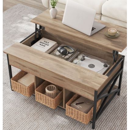 Mesa de centro con tablero elevable NYRO, marrón/negro