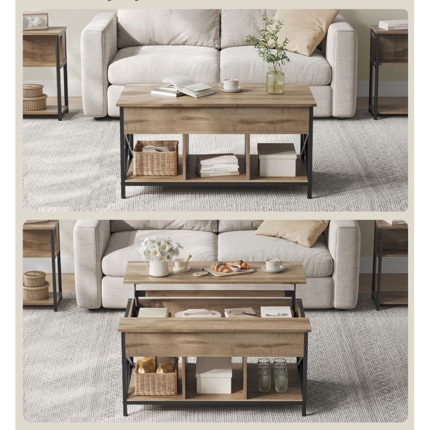 Mesa de centro con tablero elevable NYRO, marrón/negro
