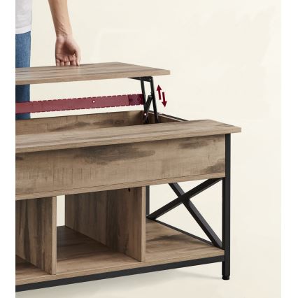 Mesa de centro con tablero elevable NYRO, marrón/negro