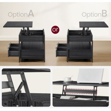 Mesa de centro con tablero elevable NYRO negra