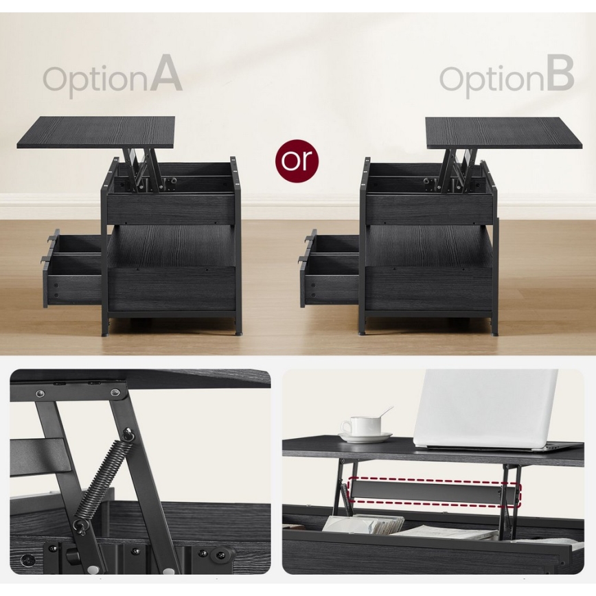 Mesa de centro con tablero elevable NYRO negra