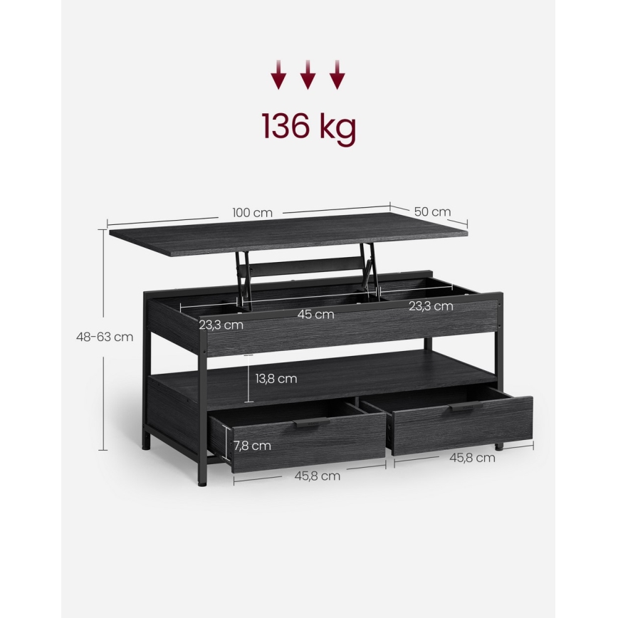 Mesa de centro con tablero elevable NYRO negra