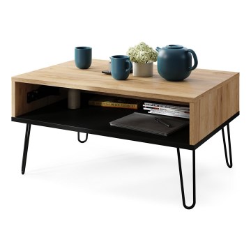Mesa de centro con tapa elevable y estante HALIJA roble craft/negro
