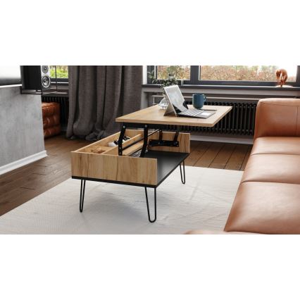 Mesa de centro con tapa elevable y estante HALIJA roble craft/negro