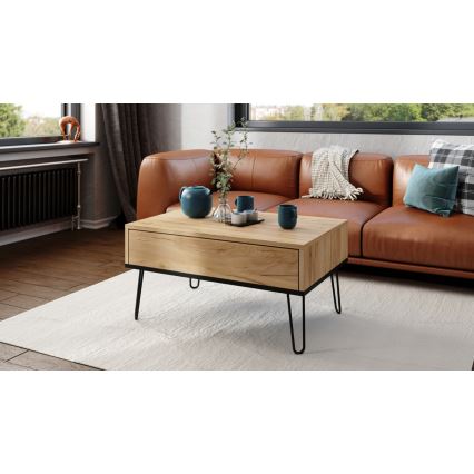 Mesa de centro con tapa elevable y estante HALIJA roble craft/negro