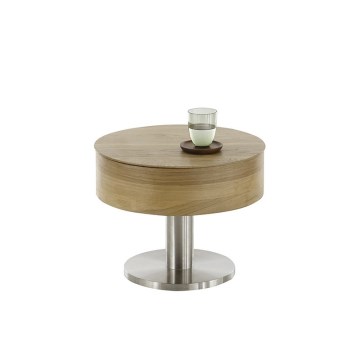 Mesa de centro ELEMENT con tablero elevable, diámetro 60 cm, roble/plateado