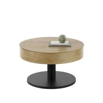 Mesa de centro ELEMENT con tablero elevable, diámetro 75 cm, roble/negro