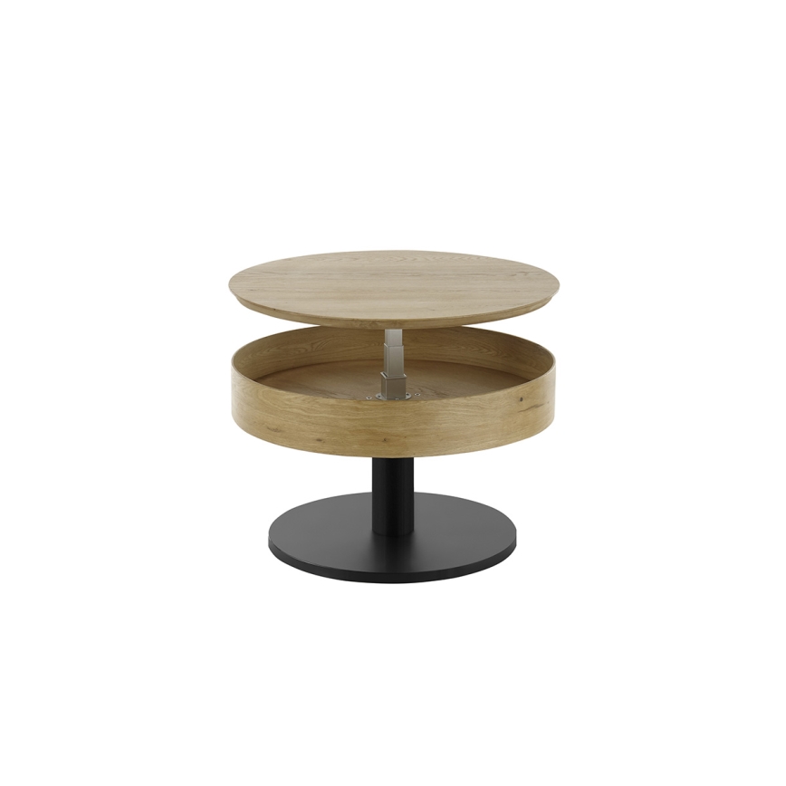 Mesa de centro ELEMENT con tablero elevable, diámetro 75 cm, roble/negro