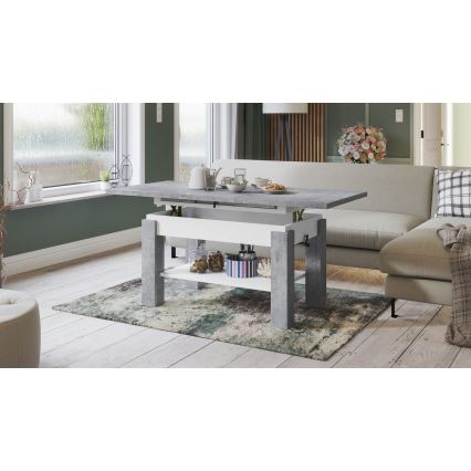 Mesa de centro extensible con balda ADONIS 110/150x68 cm gris hormigón/blanco