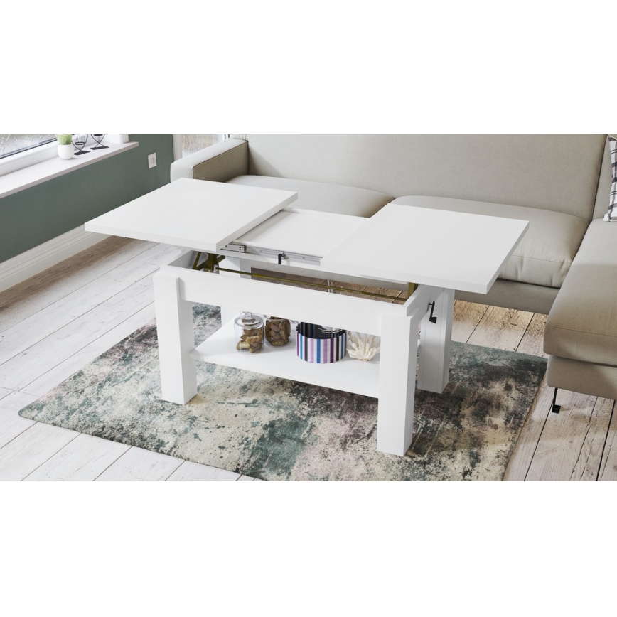 Mesa de centro extensible con estante ADONIS 110/150x68 cm blanca