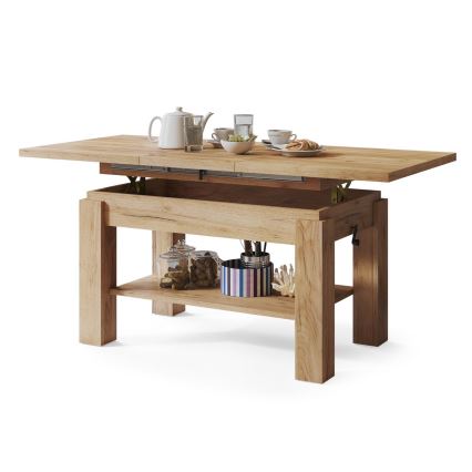 Mesa de centro extensible con estante ADONIS 110/150x68 cm roble craft
