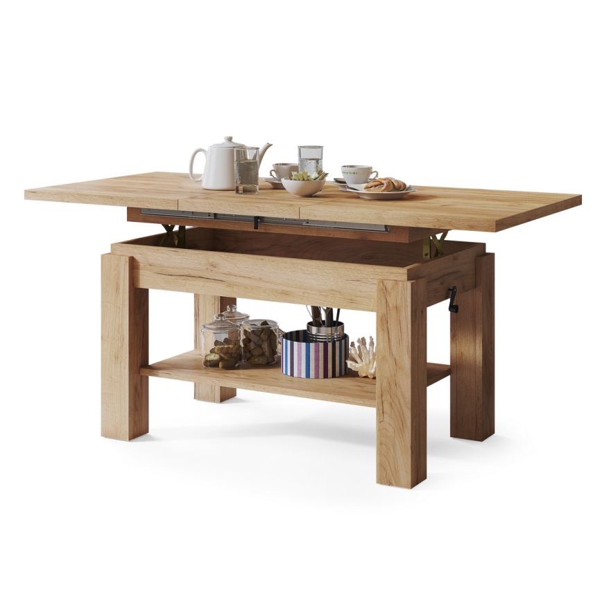 Mesa de centro extensible con estante ADONIS 110/150x68 cm roble craft