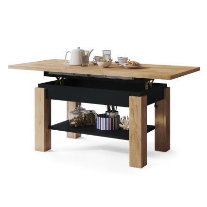 Mesa de centro extensible con estante ADONIS 110/150x68 cm roble craft/negro