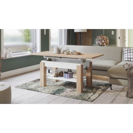 Mesa de centro extensible con estante ADONIS 110/150x68 cm roble sonoma/blanco