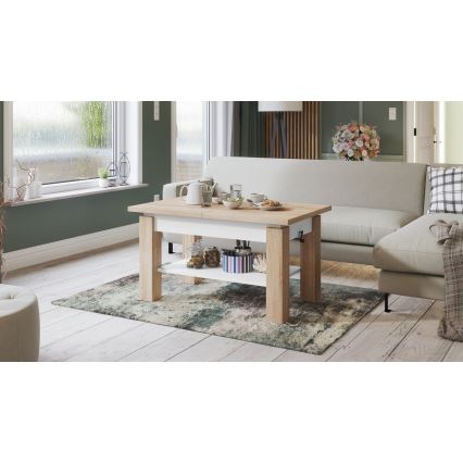 Mesa de centro extensible con estante ADONIS 110/150x68 cm roble sonoma/blanco